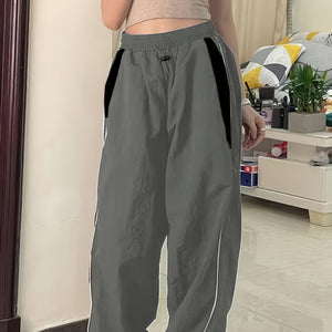 Parachute Pants Elastic Waist Color Collision Piping Workwear Sports Wide Leg Pants